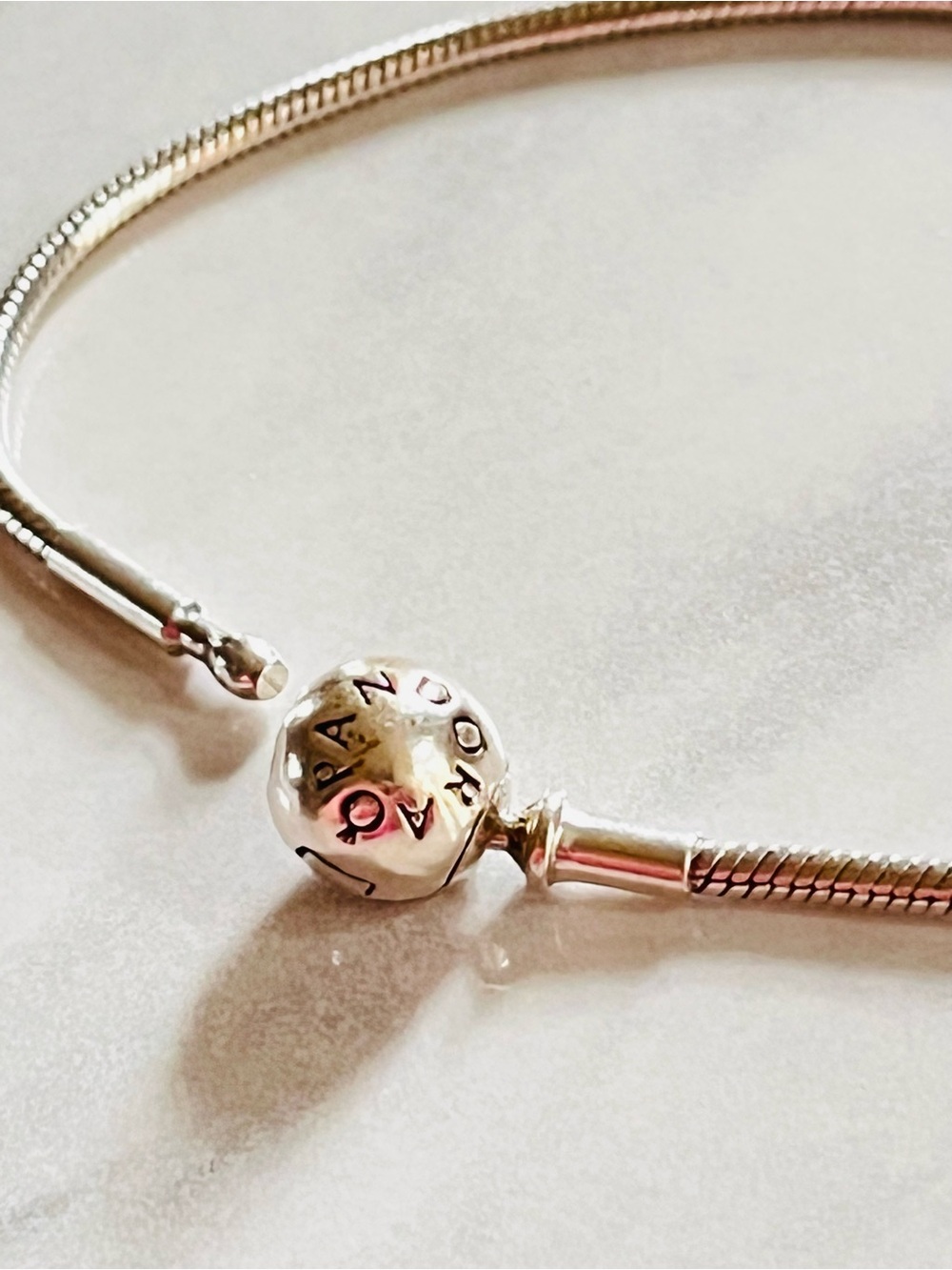 Pandora Silver Snake Chain Bracelet with Logo Barrel Clasp - Silver